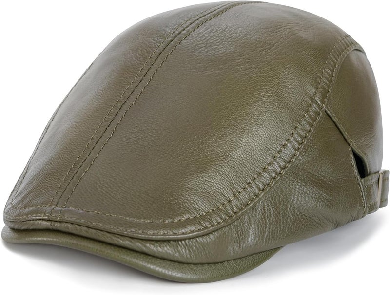 VOBOOM Men Women Adjustable Genuine Leather Ivy Cap Newsboy Hat - Image 1